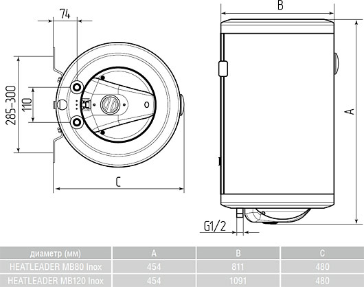 Накопительный водонагреватель Metalac Heatleader MB Inox 80 PKD R 159510 80 л белый, правое подключение