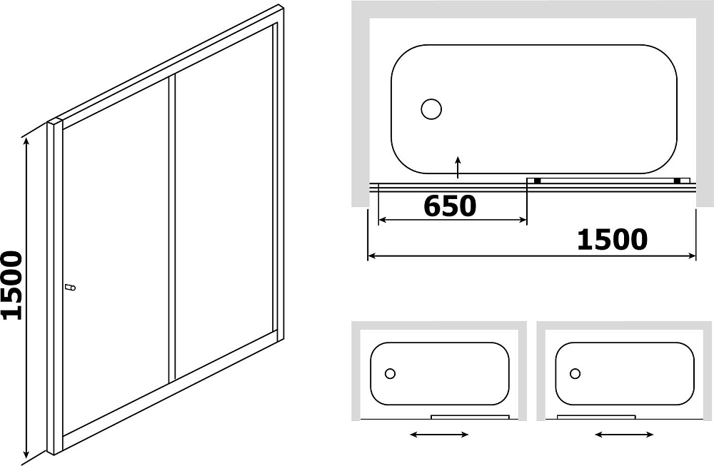 Шторка для ванной RGW Screens SC-42 1500x1500 стекло прозрачное