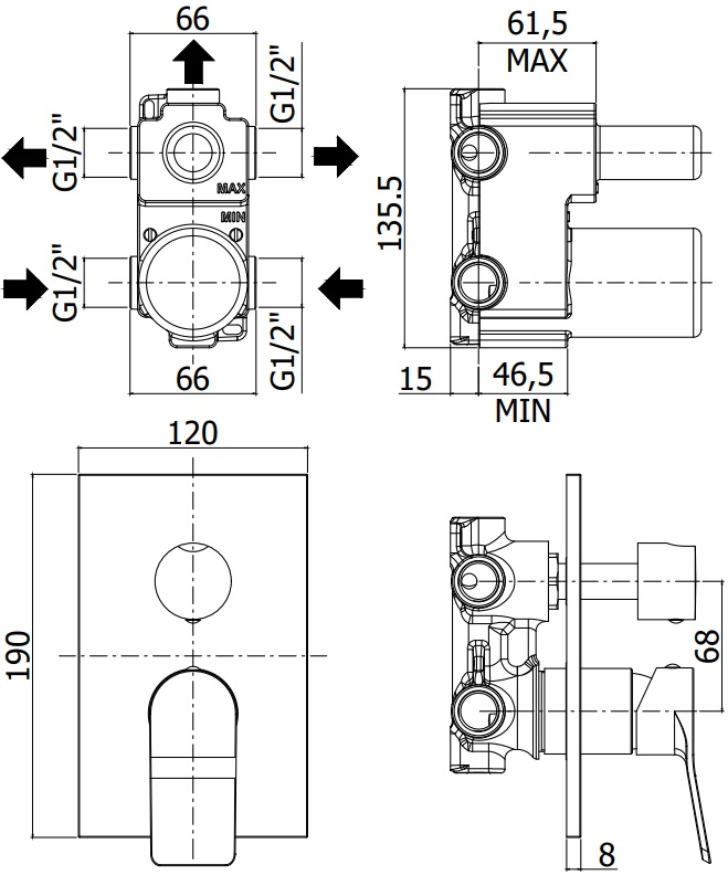 Смеситель для душа Paffoni Tilt TI019CR/M с внутренней частью, хром