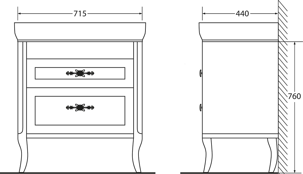 Тумба для комплекта BelBagno PRADO-800-2C-PIA2-BL bianco lucido