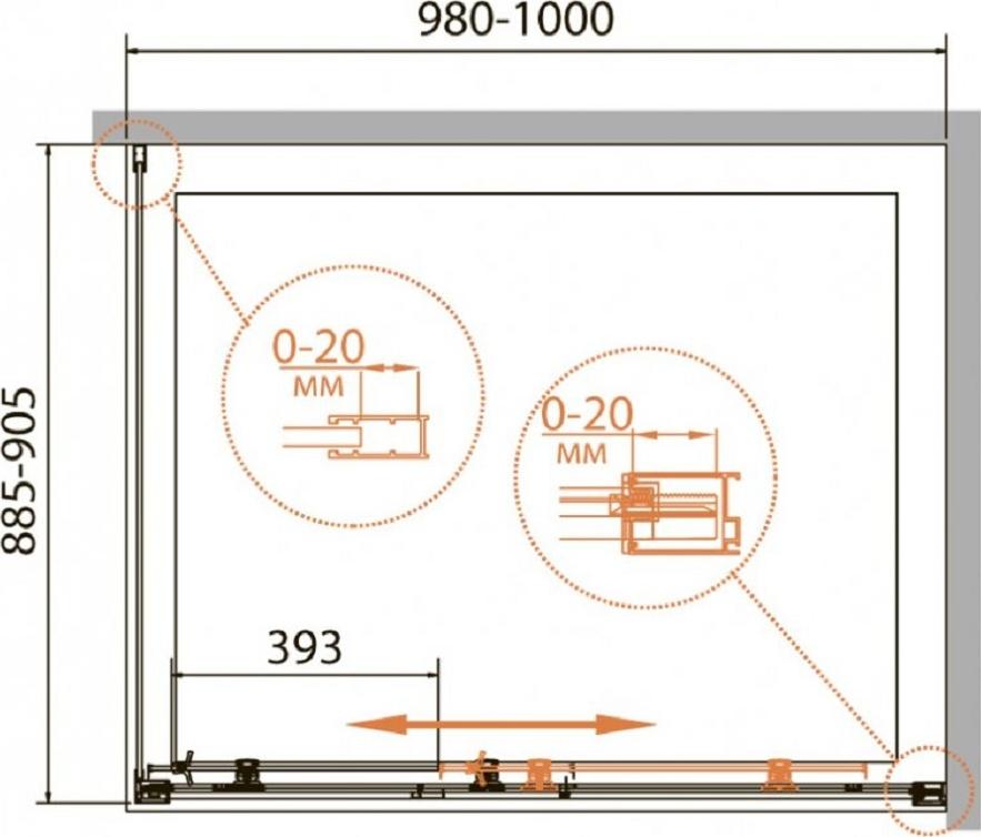 Душевой уголок Cezares RELAX-AHF-1-100/90-C-Bi стекло прозрачное