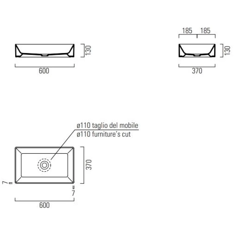 Раковина накладная GSI Kube X 60x37 945309 белый матовый