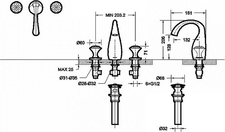 Смеситель на борт ванны Bravat Swan F24287G-ENG, золото