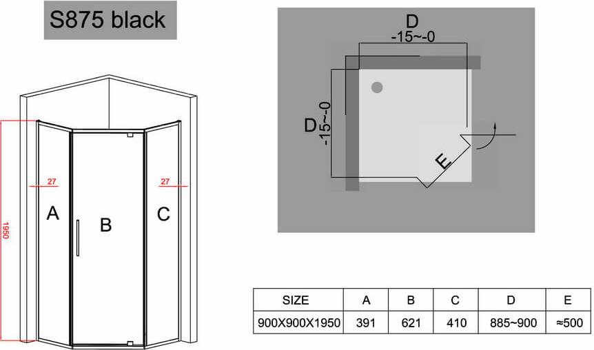 Душевой уголок Black&White Stellar Wind S875 Black 900х900