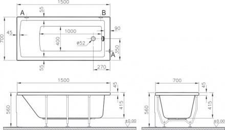 Акриловая ванна Vitra Neon 150x70 52510001000, белый