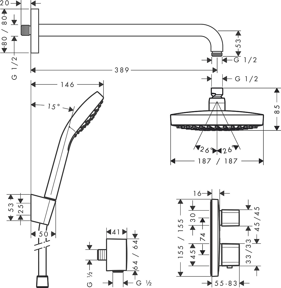 Душевой комплект Hansgrohe Croma Select E 27294000