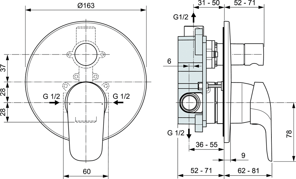 Смеситель Ideal Standard Ceraflex A6758AA для ванны, с душем, хром