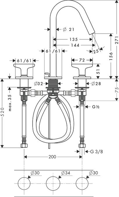 Смеситель для раковины Axor Citterio M 34135820, никель