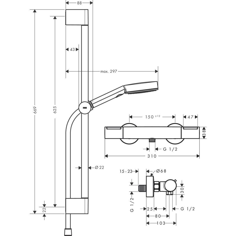 Душевой комплект Hansgrohe Ecostat 24272000 хром