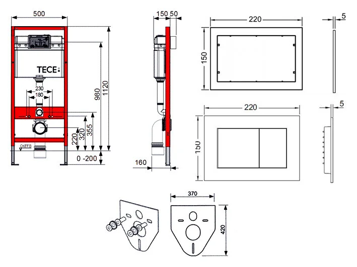 Инсталляция Tece с унитазом BelBagno Alpina 9400412/BB10100CH/BB2032SC BB10100CH, сиденье микролифт, комплект