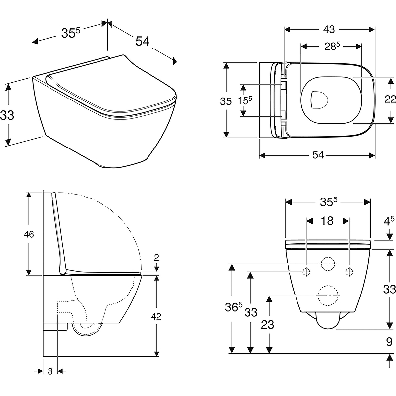 Комплект Geberit GEB30021500683 подвесной унитаз Geberit Smyle Square с микролифтом, безободковый + инсталляция Geberit Duofix + кнопка смыва Geberit Sigma 01 хром глянцевый + комплект креплений к стене для инсталляций Geberit Duofix