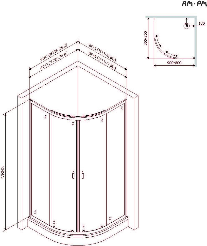 Душевой уголок 90x90, c поддоном Am.Pm X-Joy W88E-205-090BT