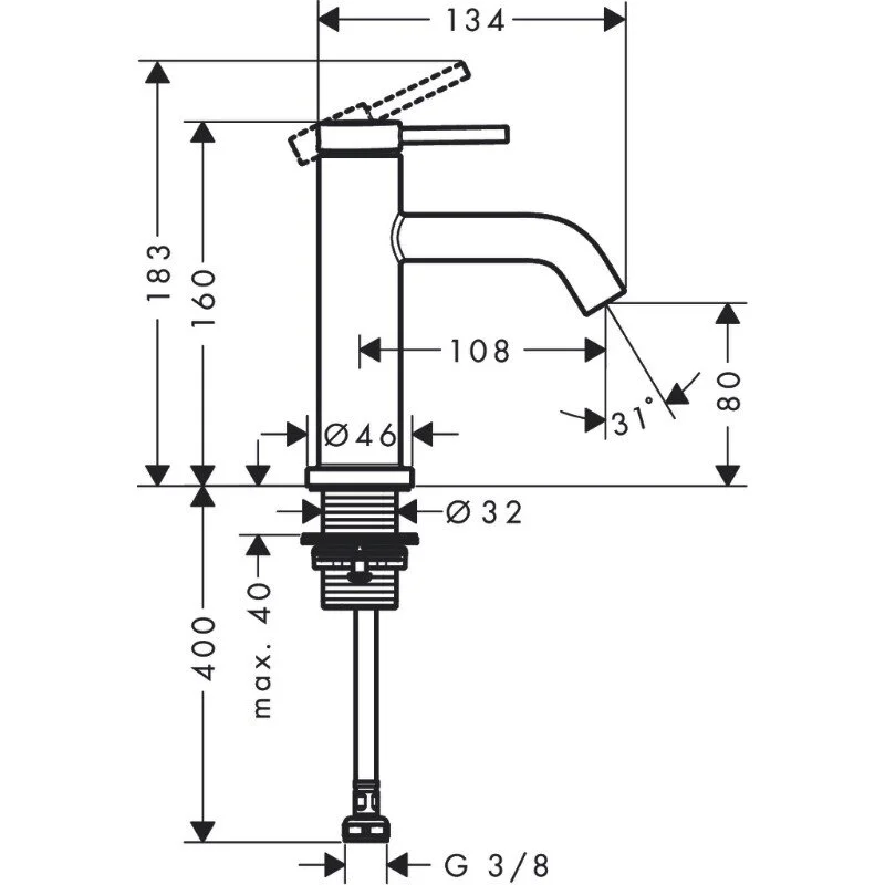 Смеситель для раковины Hansgrohe Tecturis S 73313140 бронза