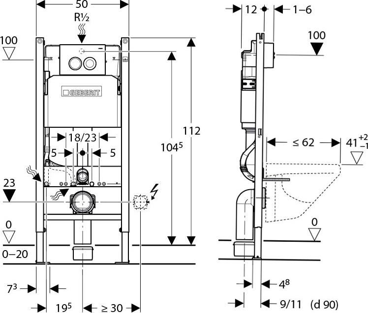 Комплект Унитаз Gustavsberg Hygienic Flush WWC 5G84HR01 безободковый + Инсталляция Geberit Duofix Delta 458.124.21.1 3 с кнопкой смыва + Шумоизоляция