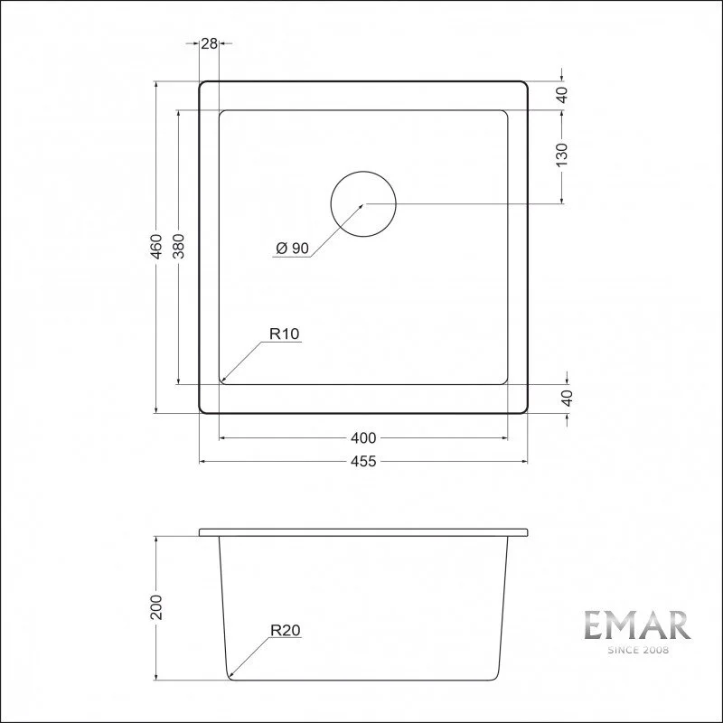 Кухонная мойка Emar Quartz EMQ-1455.P Оникс черный