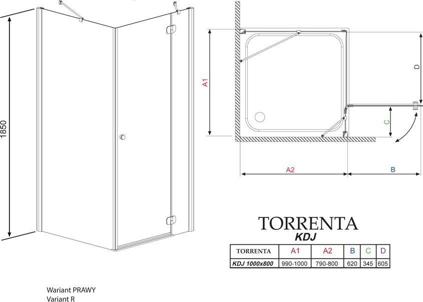 Душевой уголок Radaway Torrenta KDJ 100x80 стекло графит R