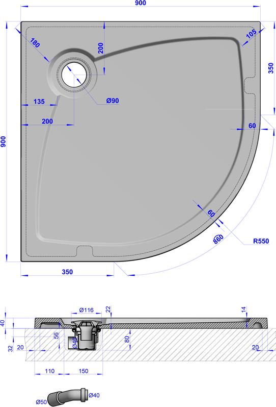 Поддон для душа GuteWetter Deluxe 90x90x4 R бежевый