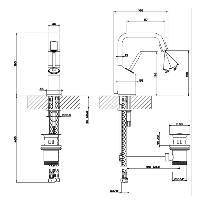 Смеситель для биде Gessi Rettangolo XL 26107#299, черный матовый