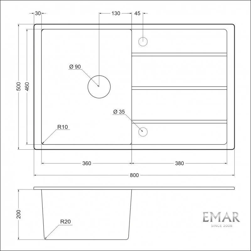 Кухонная мойка Emar Quartz EMQ-1800.Q Оникс черный