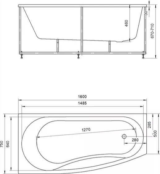 Акриловая ванна Aquatek Пандора 160x75 см PAN160-0000078, белый