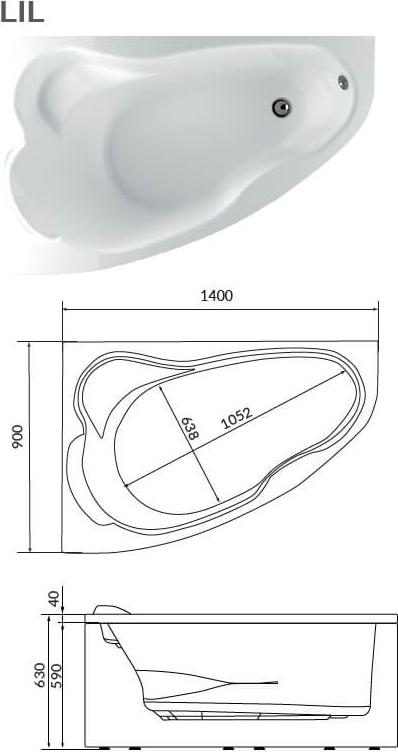 Акриловая ванна 1MarKa Lil 140x90 L 01лил1490л, белая