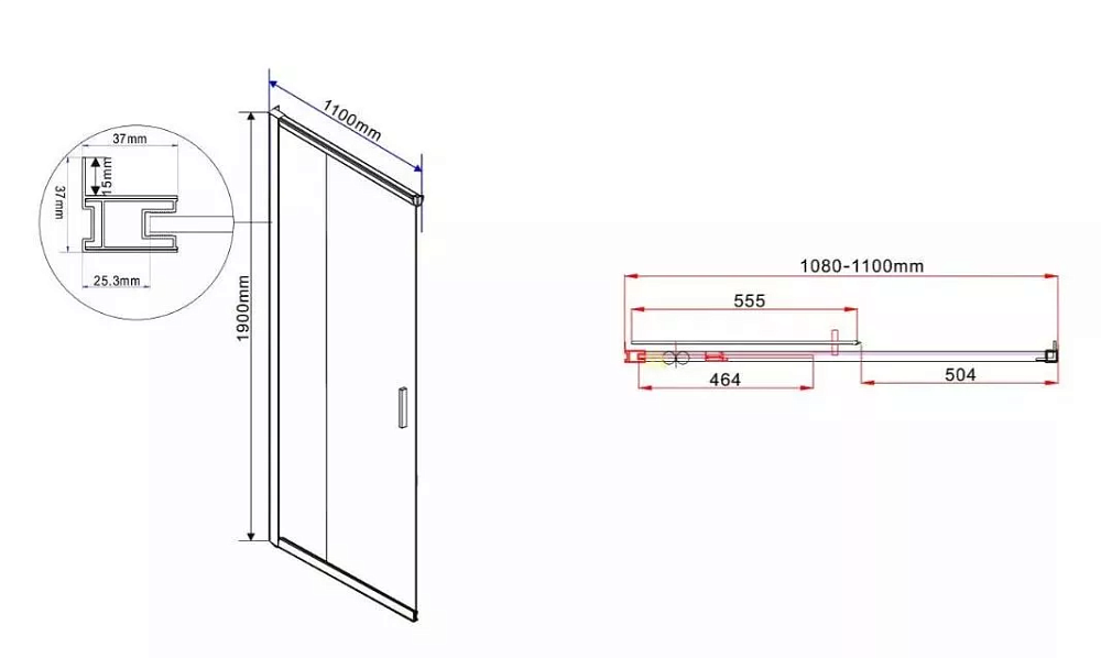 Душевая дверь Vincea Garda VHC-1G110CGB 110 см, профиль черный, стекло тонированное