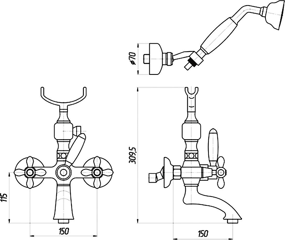 Смеситель Migliore Princeton Plus ML.PRP-8002 Cr для ванны с душем