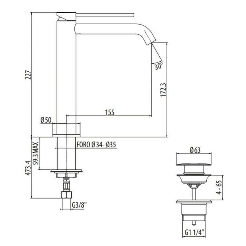 Смеситель для раковины Gattoni Circle Two 9146/91NS серый