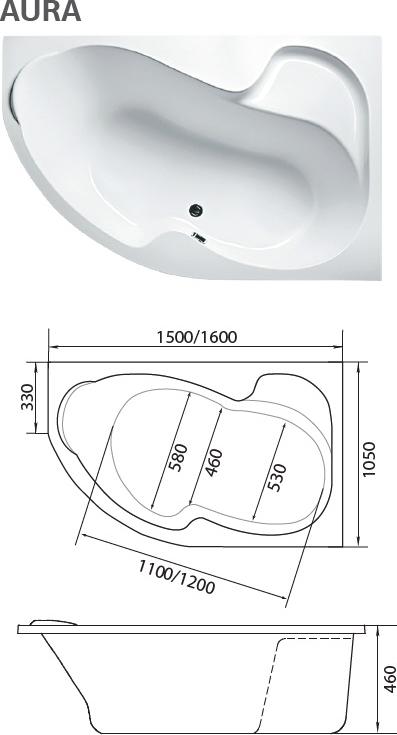 Акриловая ванна 1MarKa Aura 160x105 L 01ау1610л, без гидромассажа