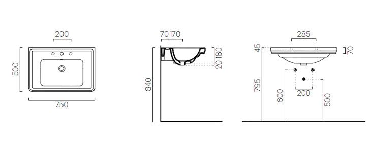 Раковина подвесная GSI Classic 75x50 8787311 белый