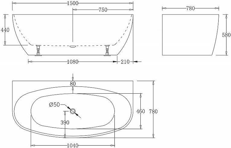 Акриловая ванна BelBagno 150x78 BB83-1500-W0, белый