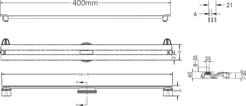 Душевой лоток Berges Wasserhaus Super Slim 090177 40 см