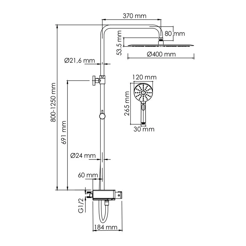 Душевая система WasserKRAFT серия A A113.117.127.CH Thermo хром