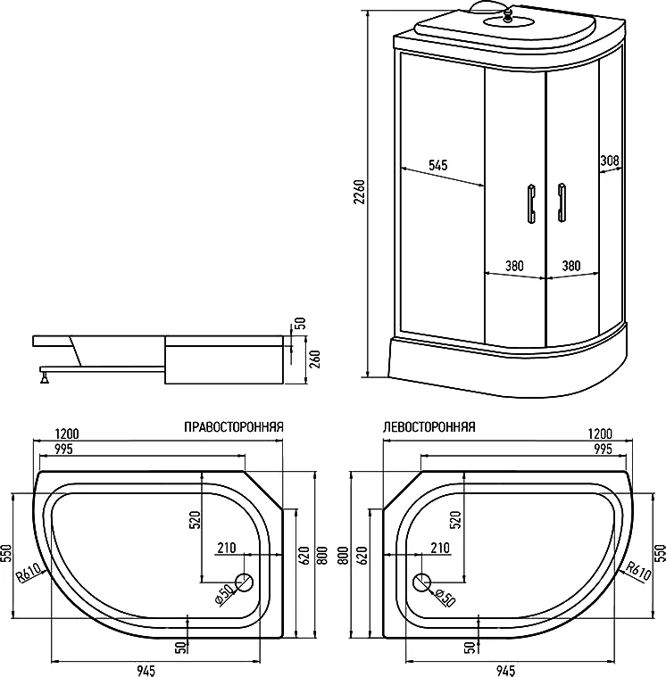 Душевая кабина Erlit Comfort ER351226L-C4-RUS стекло тонированное, профиль серебро