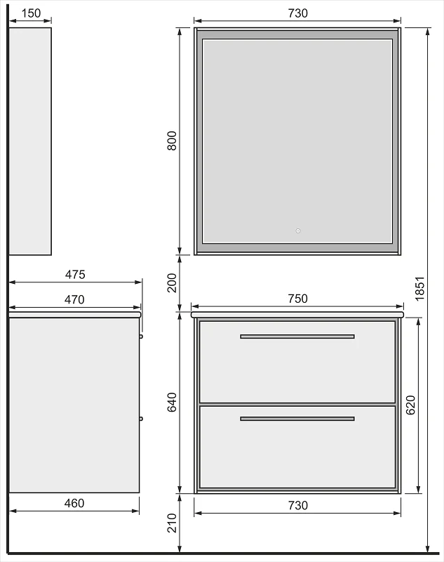 Тумба под раковину Raval Frame Fra.01.75/P/W-DS белый, коричневый