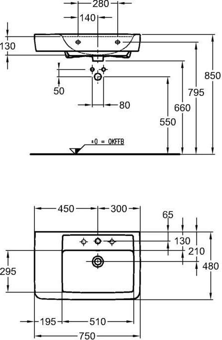 Раковина 75 см Geberit Renova Plan 122175000, белый