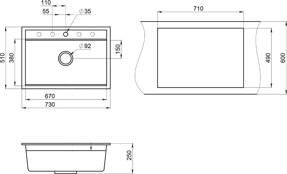 Мойка кухонная Granula Kitchen Space KS-7301 шварц