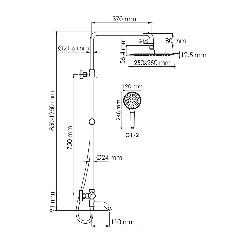 Душевая система WasserKRAFT серия A A188.256.207.PG Thermo золото