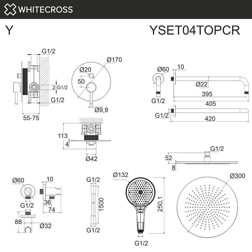 Душевая система Whitecross Y YSET04TOPCR хром
