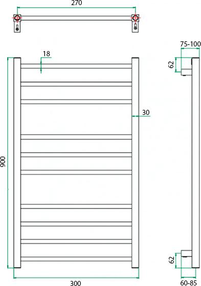 Полотенцесушитель электрический Grota Eco Classic 30x90