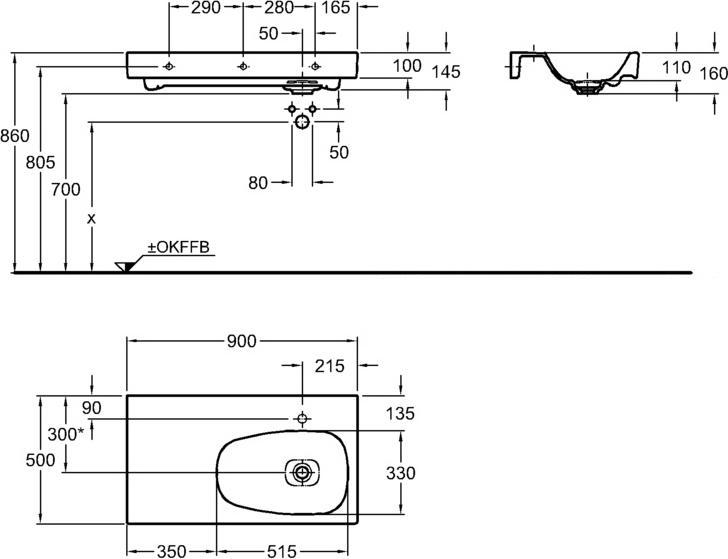 Раковина 90 см Geberit Citterio 500.549.01.1, белый