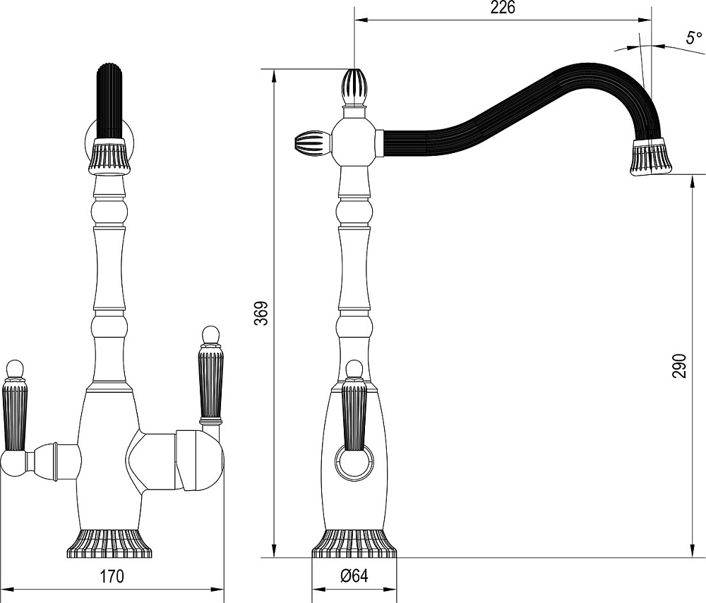 Смеситель Zorg Sanitary ZR 349 YF BR для кухонной мойки