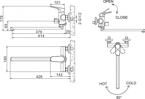 Смеситель Bravat Eler F6191238CP-01L-RUS для ванны