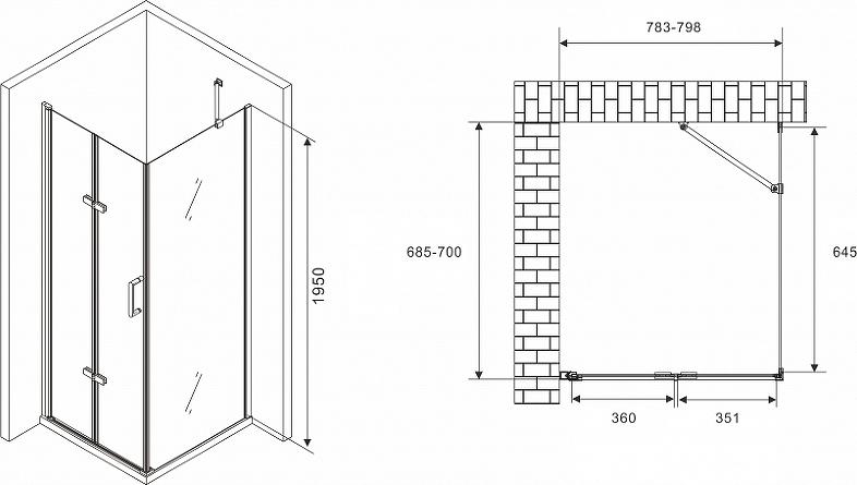 Душевой уголок Abber Zart 80x70 AG08080P-S71, профиль хром, стекло прозрачное