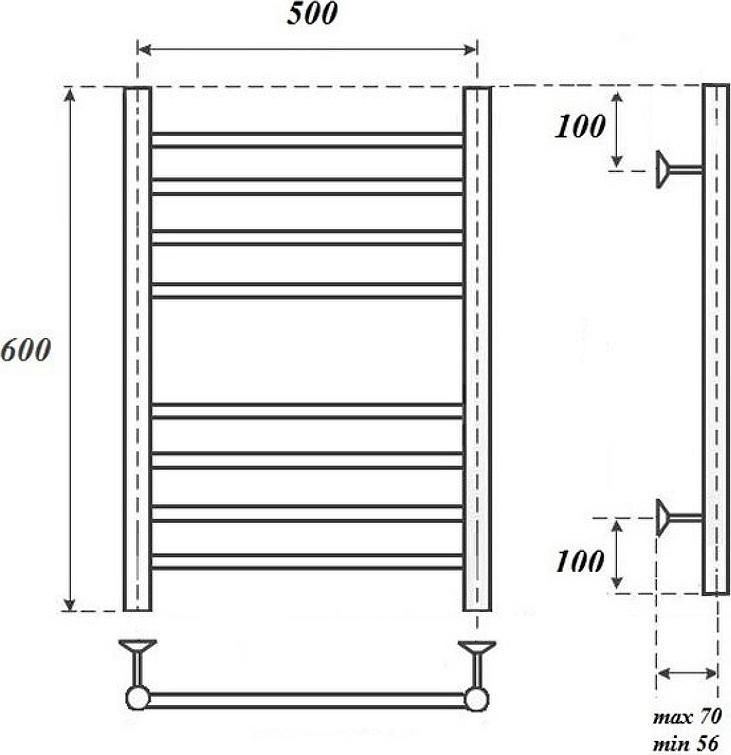 Полотенцесушитель электрический Point PN10156SE П8 500x600 левый/правый, хром