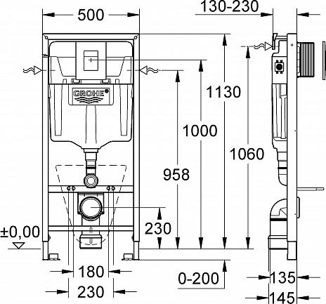 Комплект инсталляции Grohe Rapid SL 38775001 4 в 1 с кнопкой смыва и подвесным унитазом Jaquar Continental CNS-WHT-959NS с крышкой-сиденьем микролифт