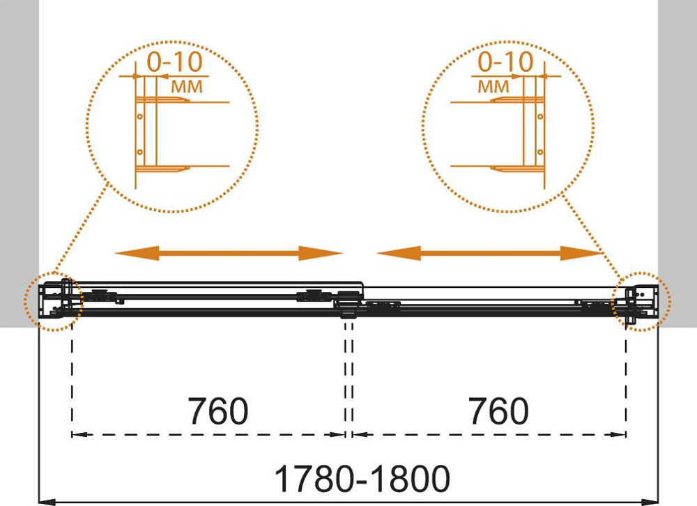 Шторка для ванной Cezares Tandem Soft-VF-2-180/145-P-Cr