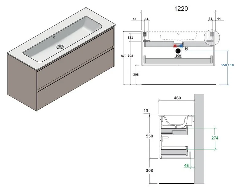 Тумба под раковину Berloni Bagno Way Block WAK0004 1430/101 коричневый