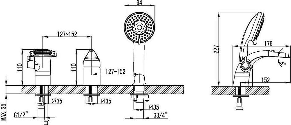 Смеситель Lemark Poseidon LM4245C на борт ванны