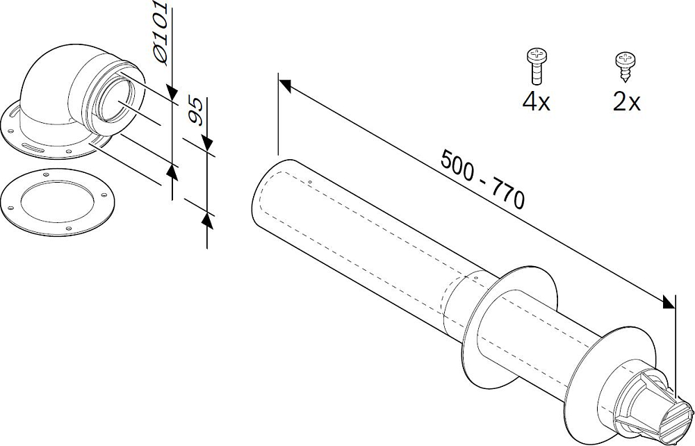 Дымоход Bosch AZ 389 60/100 мм (высота: 0770 м) с коленом 90°